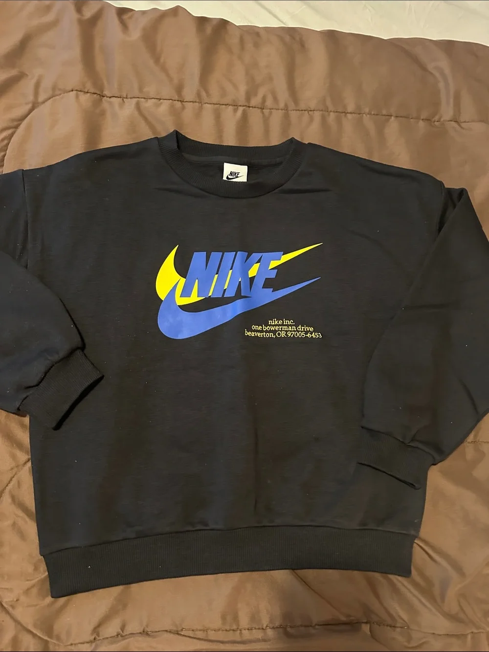 Nike Black Crewneck Sweatshirt with Blue & Yellow Logo